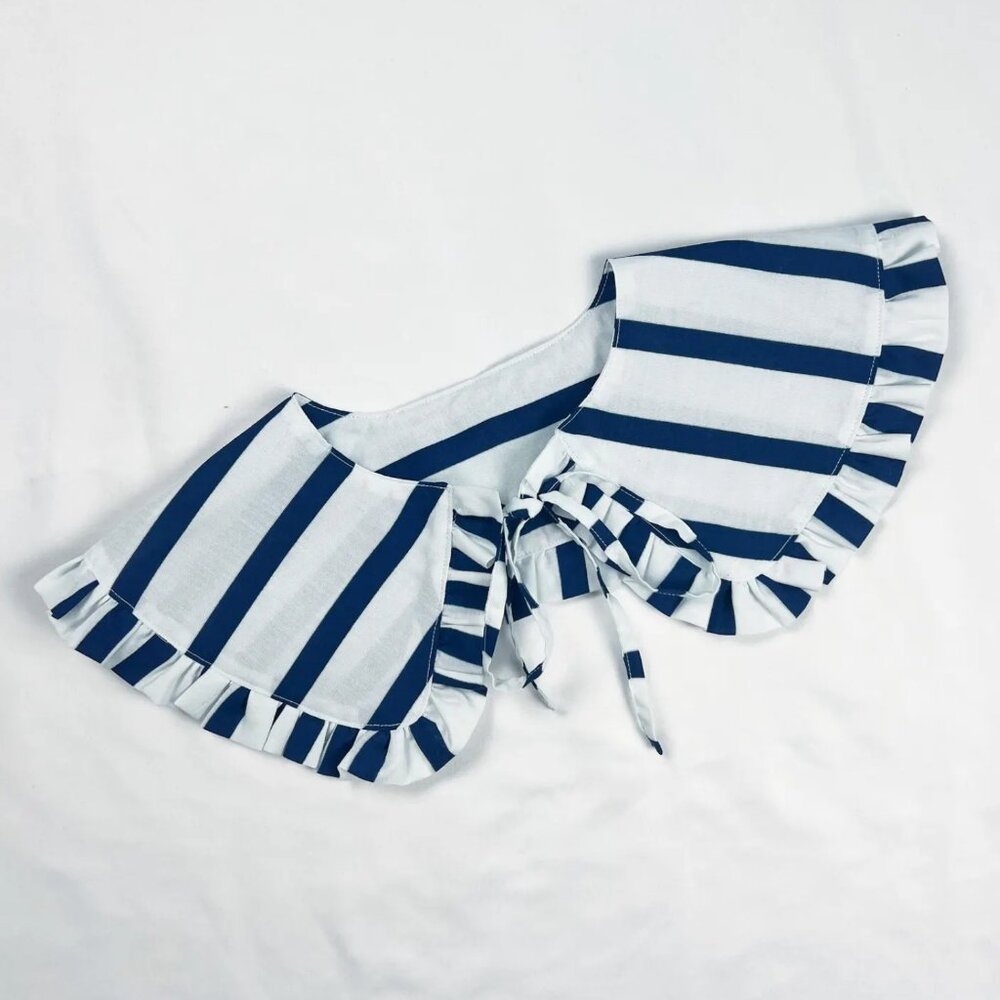 Detachable Navy Striped Ruffle Collar – Preppy Statement Accessory